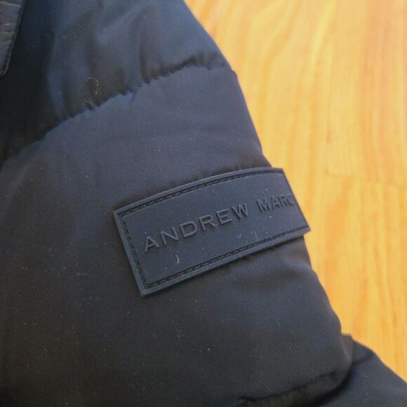Andrew Marc Womens Coat Sz XXL Puffer Navy Hooded Black Faux Fur Jacket Warm LN! - Picture 7 of 15